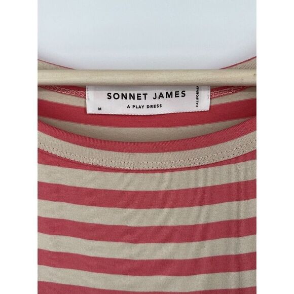 Sonnet James Play Dress Pink Striped Short Sleeve Stretch Size Medium - Picture 2 of 4